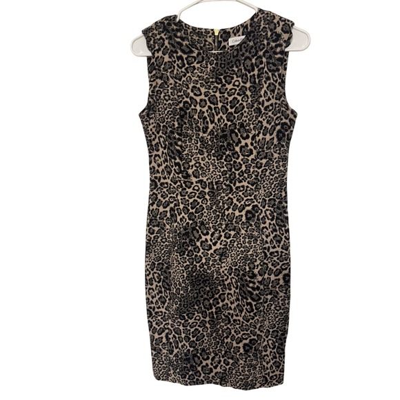 Calvin Klein Animal Print Sleeveless Sheath Dress Fitted Career Cocktail - Picture 1 of 7